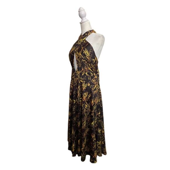 Beautiful Nights Halter Peephole Front Black & Gold Dress Size L - Picture 3 of 9